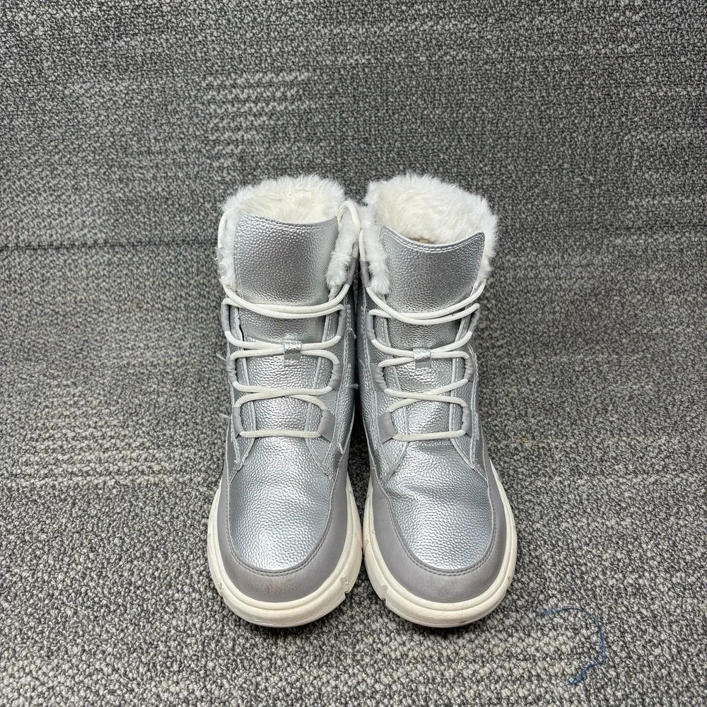 Sorel Explorer III Lace Kids Size 3 Silver Waterproof Faux Fur Winter Boots